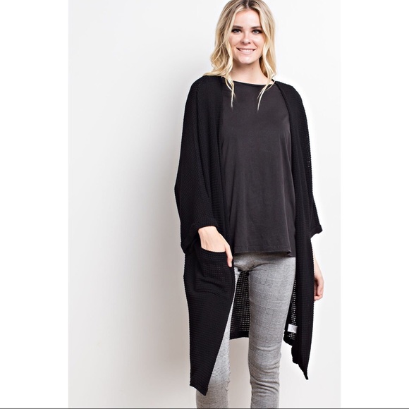 >>LAST<< Emily Waffle Knit Duster - Black - Picture 2 of 5